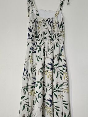 Womens Floral Midi Dress Tie Strap Smocked Sundress White Green